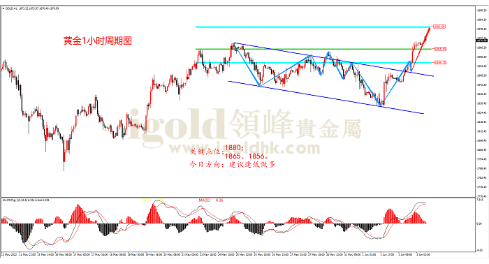 2022年6月3日黄金走势图