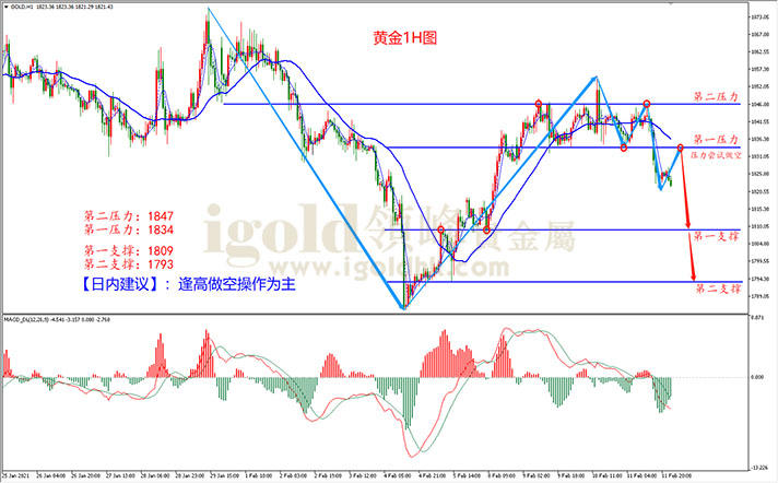 2021年2月12日黄金走势图